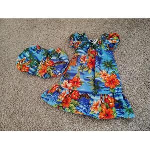 Girls Todler Hawaiian Dress Blue FLoral w SHorts 18 mo Flare Maxi Dress